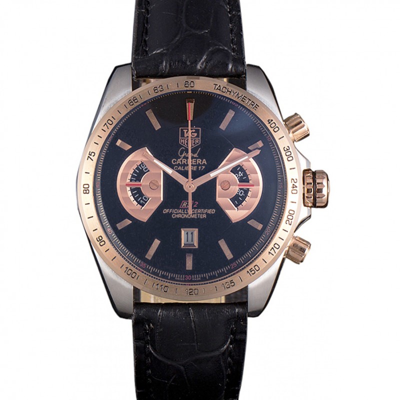 Tag Heuer Carrera Stainless Steel Case Black Dial Black Leather Strap-0
