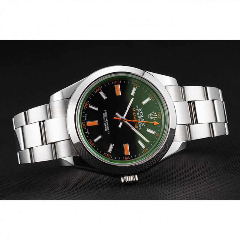 Swiss Rolex Milgauss Black Dial Orange Markings Stainless Steel Case And Bracelet-4