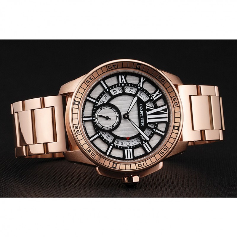 Cartier Calibre De Cartier Small Seconds Black And White Dial Rose Gold Case And Bracelet-4