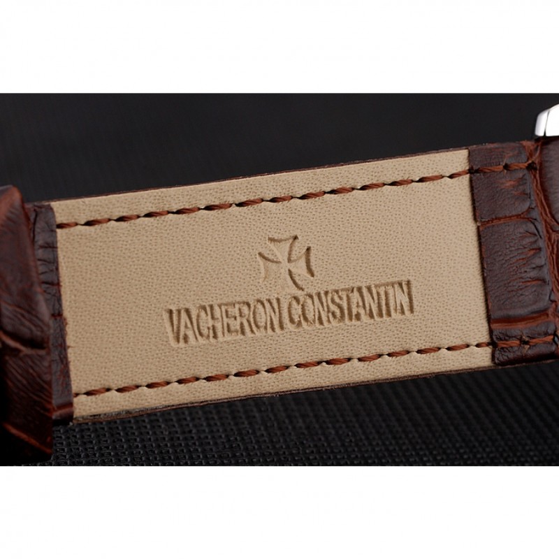 Vacheron Constantin Tourbillon White Dial Stainless Steel Case Brown Leather Bracelet-6