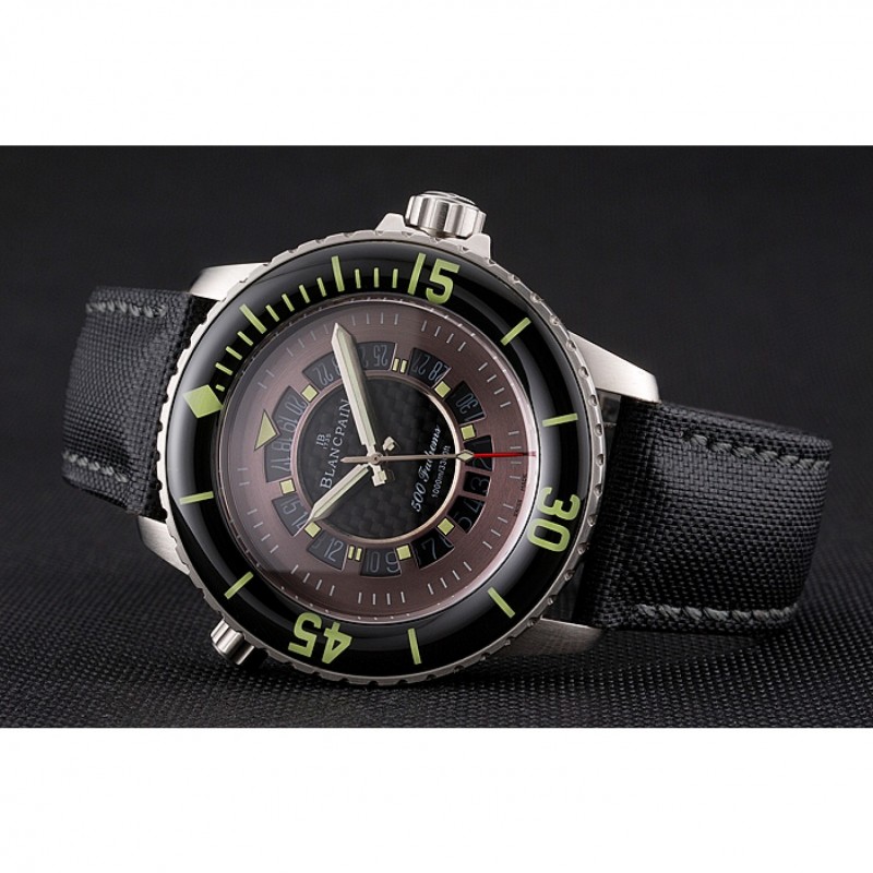 Swiss Blancpain 500 Fathoms GT Carbon Fiber Dial Stainless Steel Case Black Canvas Strap-4