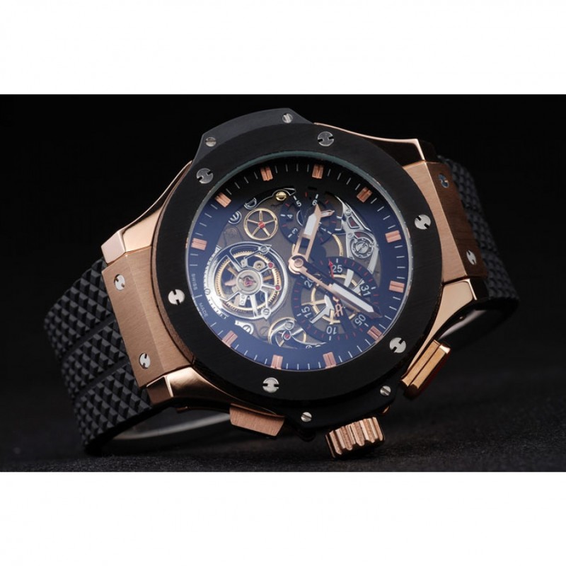 Hublot King Power Tourbillon Black Strap Gold Dial-3