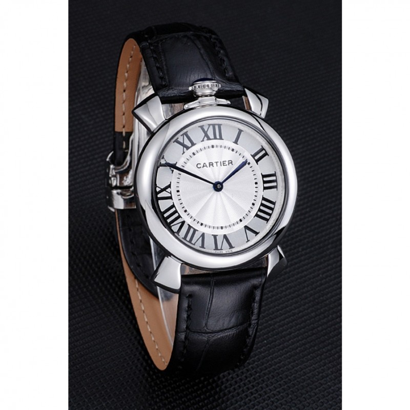 Cartier Rotonde Blue Crown Black Leather Bracelet 621975-2