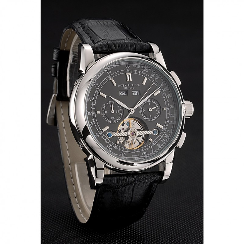 Patek Philippe Grand Complications Stainless Steel Case Black Dial Black Leather Bracelet 622258-2