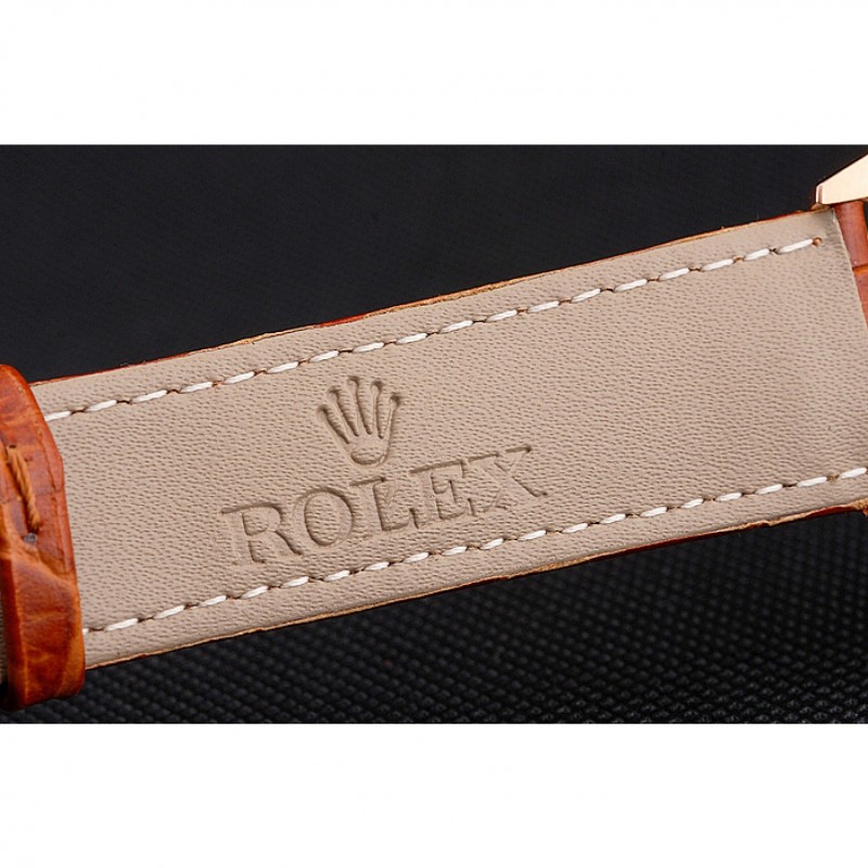 Cheap Swiss Rolex Cellini White Dial Roman Numerals Rose Gold Case Light Brown Leather Strap-6