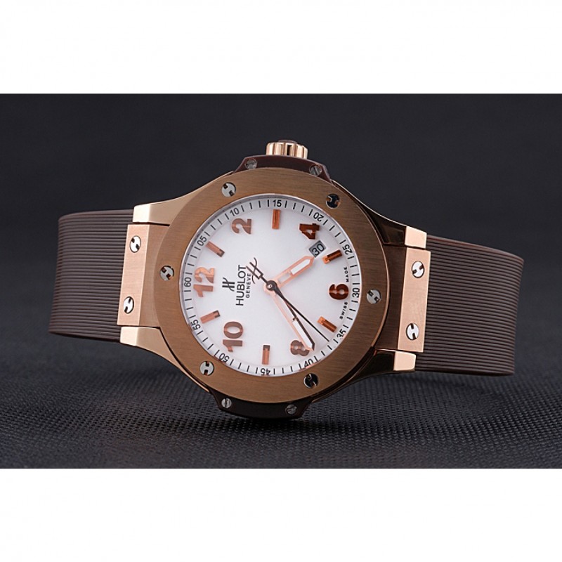 Cheap Hublot Big Bang King Rose Gold Bezel White Dial Brown Rubber Strap-4