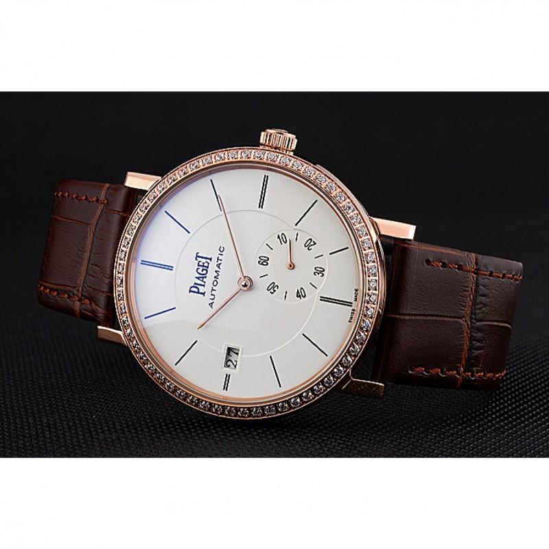Piaget Altiplano Diamond Gold Case White Dial Brown Leather Bracelet 622627-3