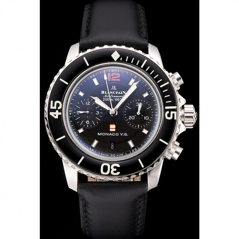 Swiss Blancpain Air Command Monaco YS Black Dial Stainless Steel Case Black Leather Strap-1