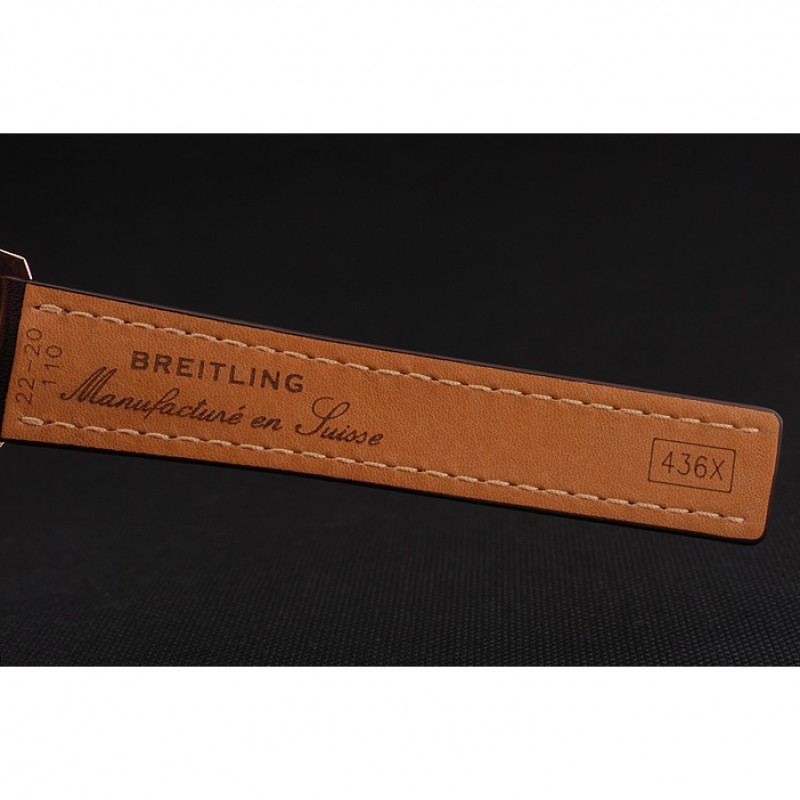 Swiss Breitling Navitimer 01 White Dial Black Subdials Rose Gold Case Brown Leather Strap-7