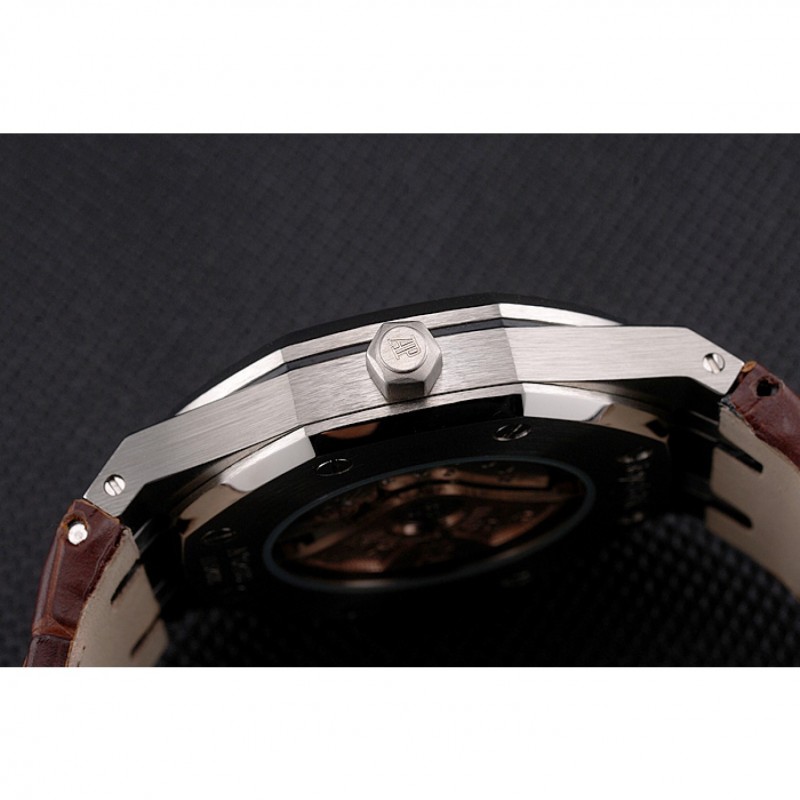Swiss Audemars Piguet Royal Oak White Dial Stainless Steel Case Brown Leather Strap-8