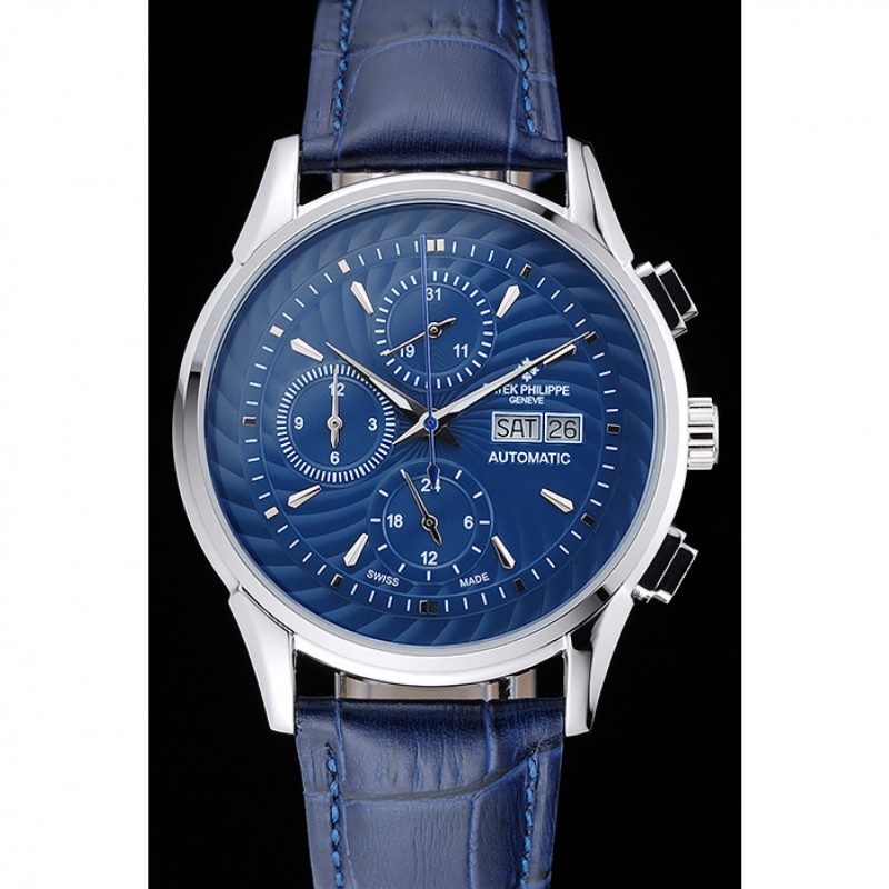 Best Patek Philippe Grand Complications Blue Dial Silver Case Blue Leather Bracelet 1454241-1