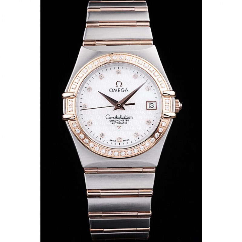 Omega Swiss Constellation Jewelry Diamond Case Omega Emblem White Dial 98111-1