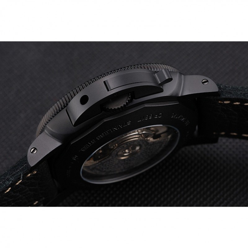 SS Panerai Luminor Submersible Black Dial Black Case Black Leather Strap-7