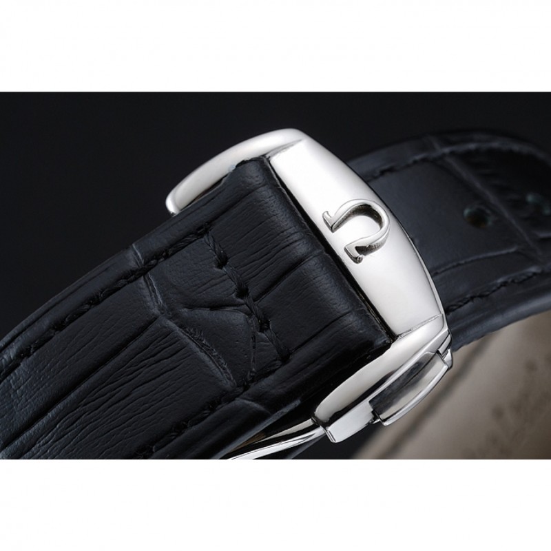 Omega De Ville Moonphase Black Dial Silver Case Black Leather Bracelet 1454225-5