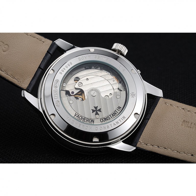 Vacheron Constantin Patrimony Power Reserve Black Dial Silver Diamond Case Black Leather Bracelet 1454267-7
