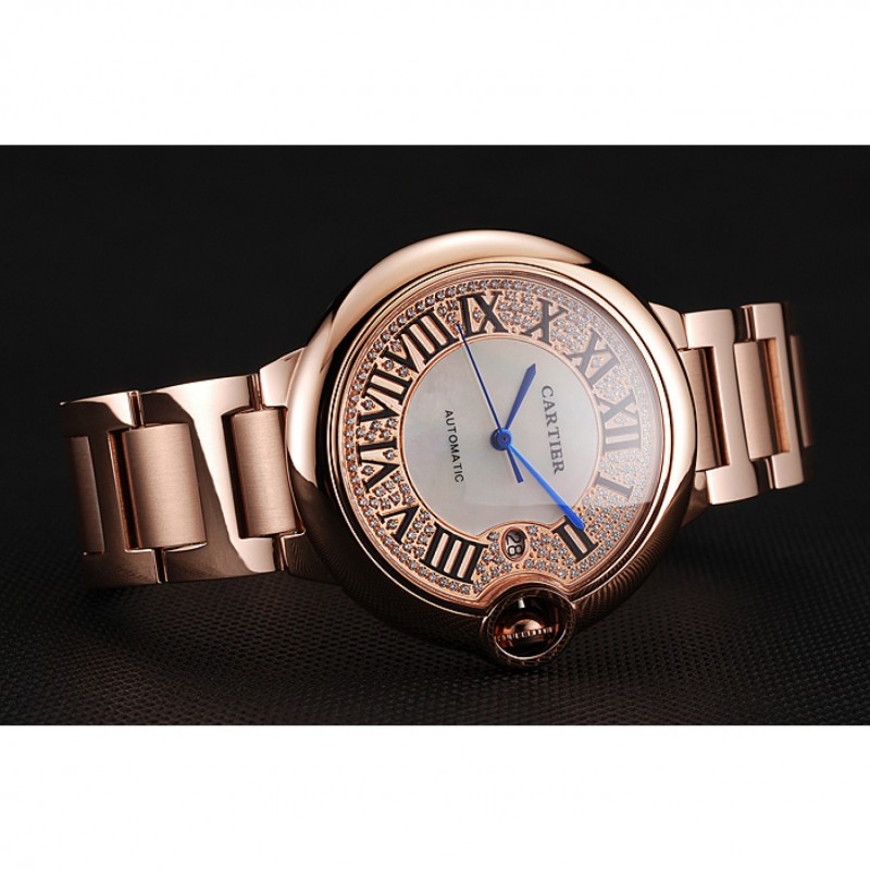 Swiss Cartier Ballon Bleu 46 MM Diamond Dial Rose Gold Bracelet 1453882-3
