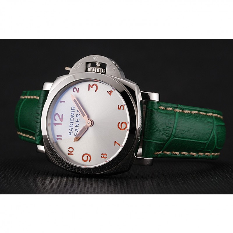 Panerai Radiomir White Dial Stainless Steel Case Green Leather Strap 1453804-4