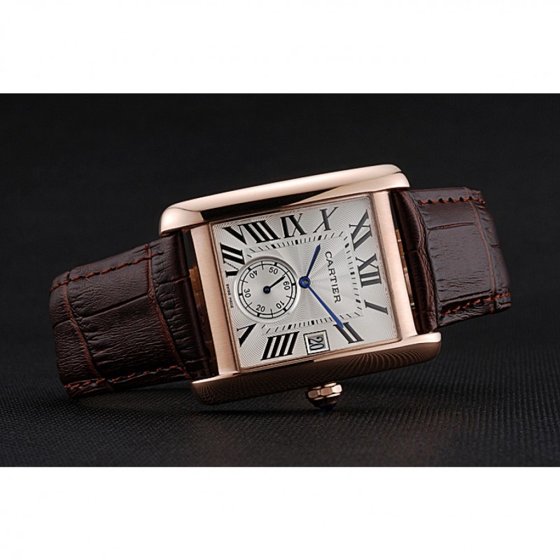 Cartier Tank MC White Dial Gold Case Brown Leather Strap 622578-3