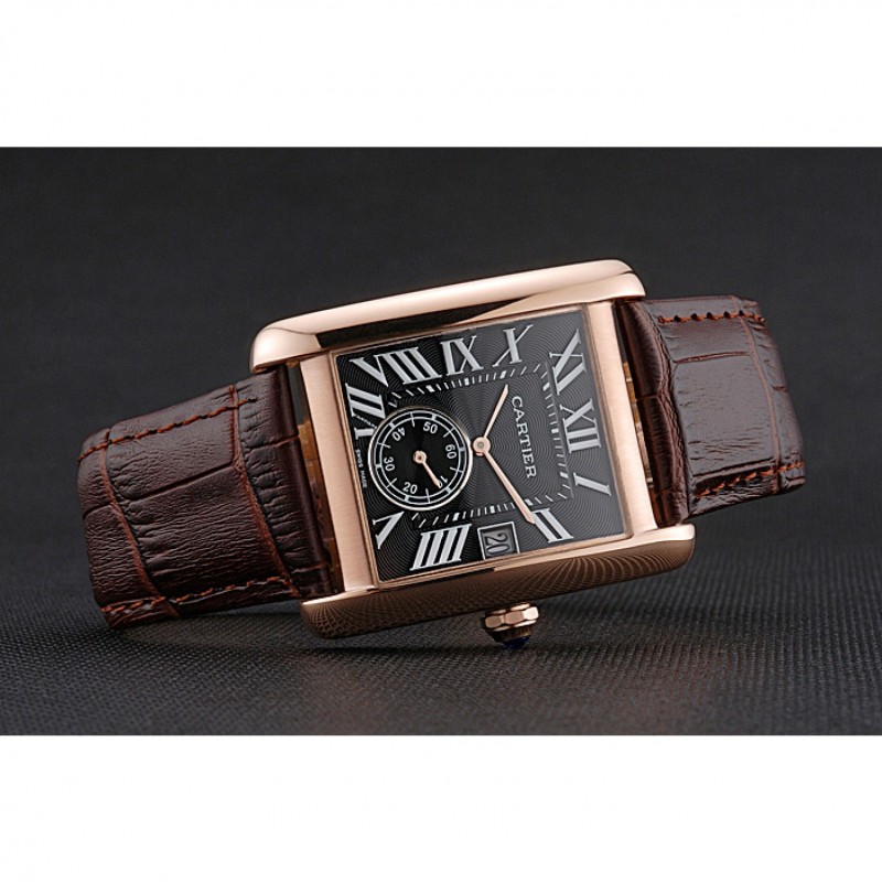Cartier Tank MC Black Dial Gold Case Brown Leather Strap 622582-3