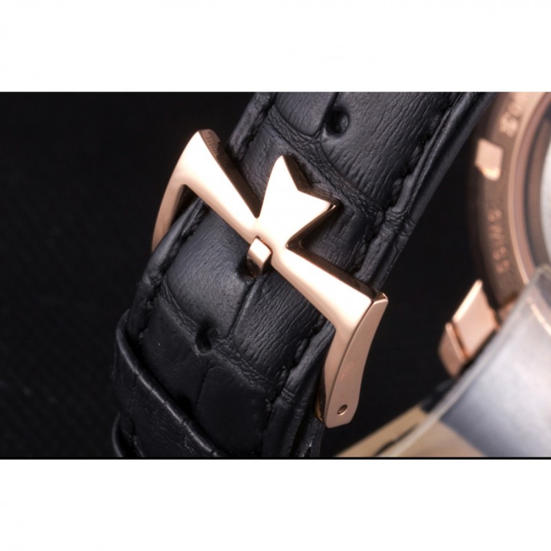 Cheap Vacheron Constantin Tourbillon Black Dial Rose Gold Case Black Leather Bracelet-7