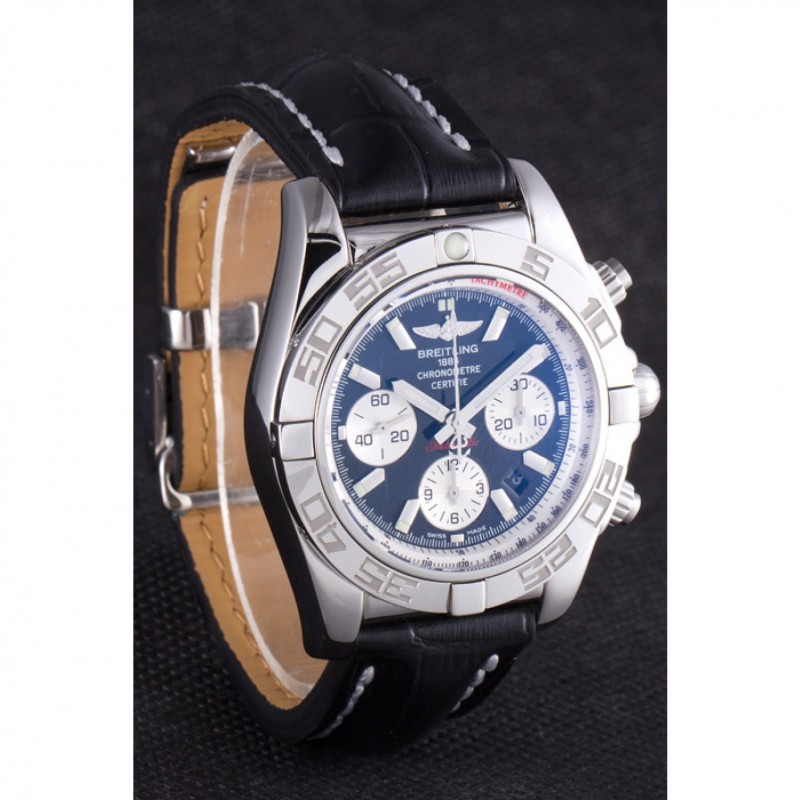 Swiss Breitling Chronomat Black Dial with Black Leather Band 621520-2