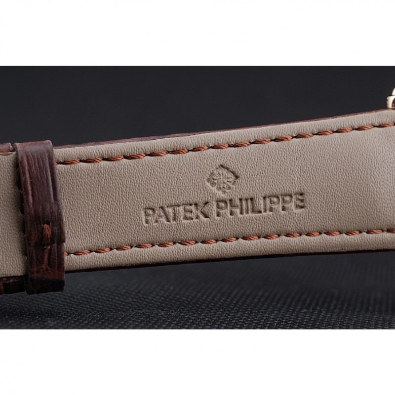 AAA Replica Watches Patek Philippe Grand Complications Rose Gold Dial Engraved Rose Gold Case Brown Leather Bracelet 1454142-6
