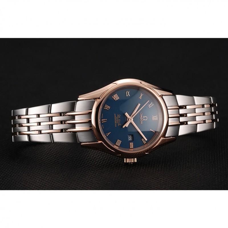 Omega De Ville Ladies Blue Dial Rose Gold Case Two Tone Bracelet 1453784-3