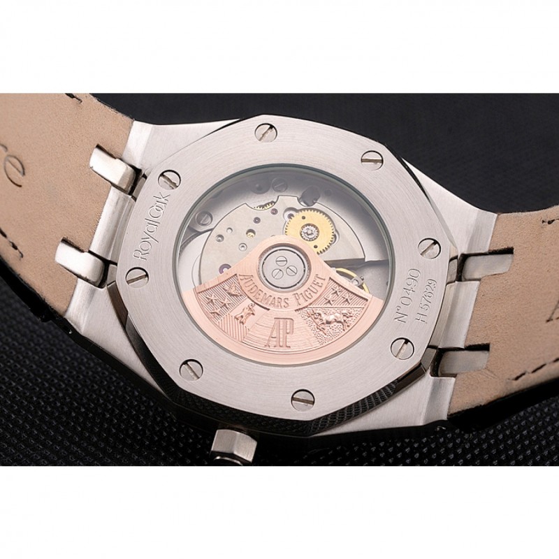 Swiss Audemars Piguet Royal Oak Black Dial Steel Case With Diamonds Black Leather Strap-8