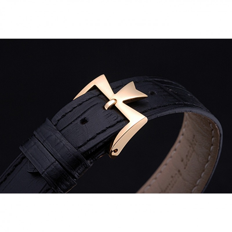Swiss Vacheron Constantin Patrimony Traditionnelle Gold Case Black Leather Bracelet 622558-5