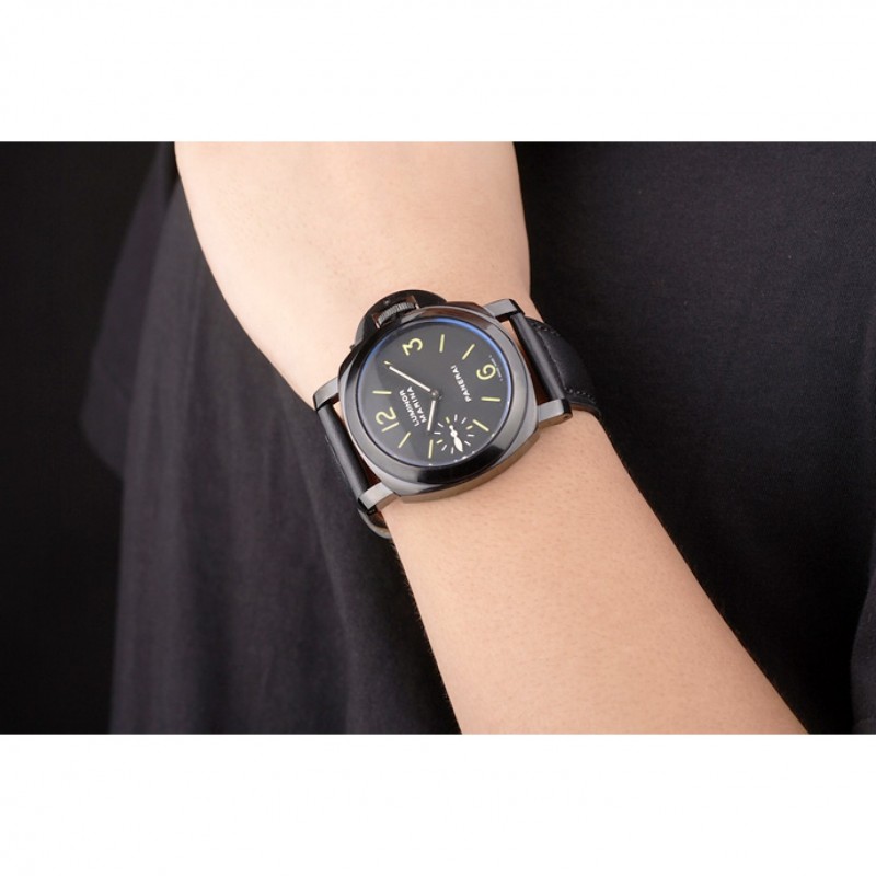 Panerai Luminor Marina Black Dial Black Stainless Steel Case Black Leather Bracelet-7
