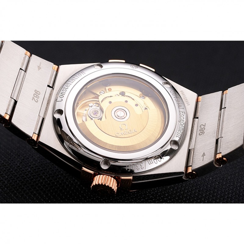 Swiss Omega Constellation White Dial Stainless Steel Case Rose Gold Bezel Two Tone Bracelet-7