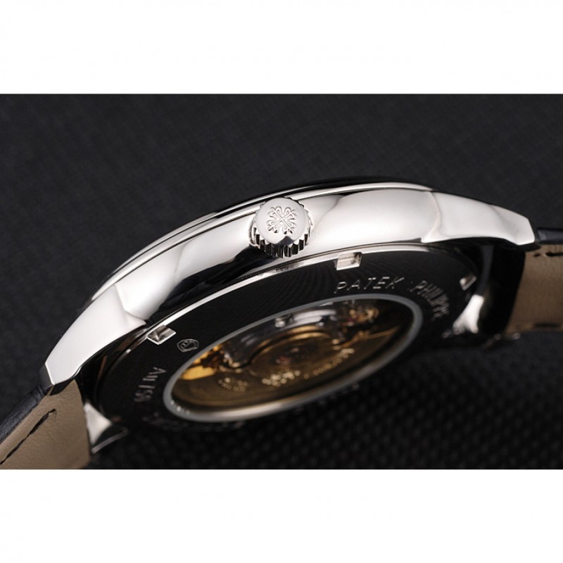 Cheap Swiss Patek Philippe Multi-Scale Chronograph Black Dial Stainless Steel Case Black Leather Strap-8