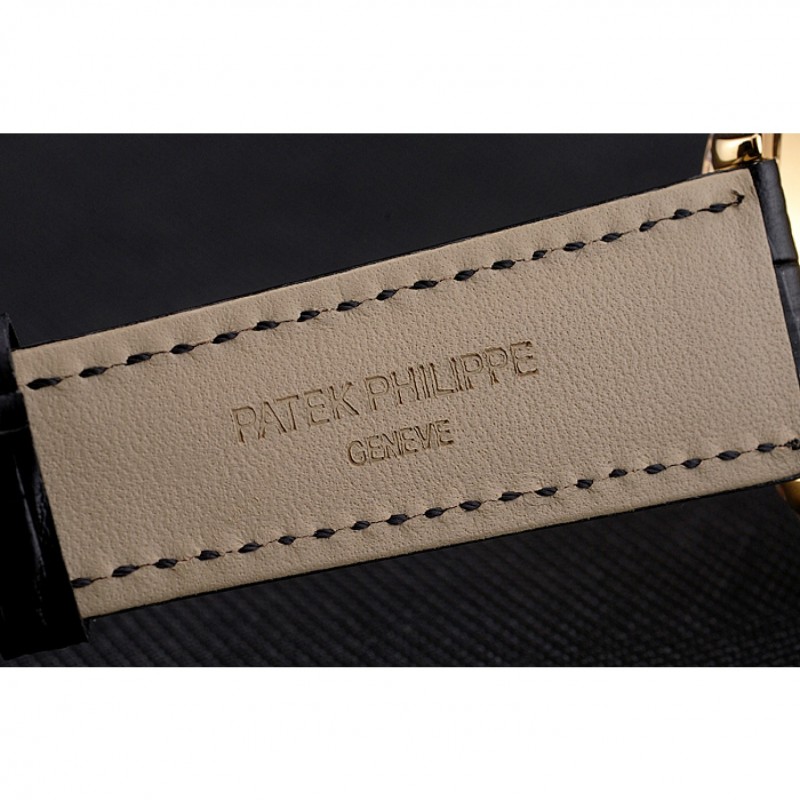 Swiss Patek Philippe Grand Complications Perpetual Calendar Blue Dial Gold Case Diamond Bezel Black Leather Strap-6