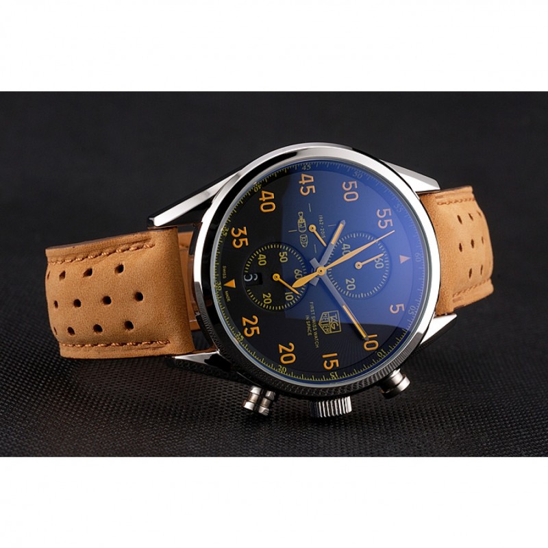Tag Heuer Carrera SpaceX Silver Bezel with Black Dial and Light Brown Leather Strap tag264 621535-2