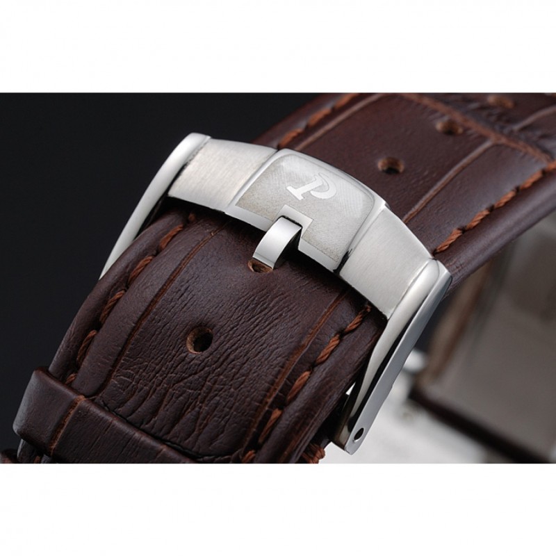 Piaget Emperador Limited Edition White Dial Engraved Silver Case Brown Leather Bracelet 1454138-5