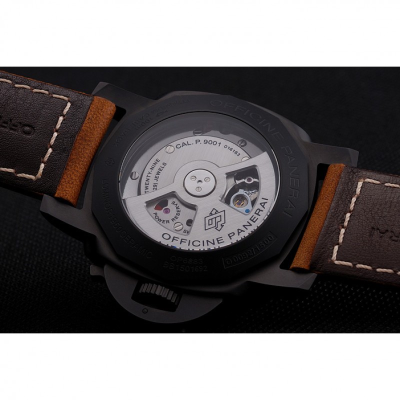 Swiss Panerai Luminor GMT Ceraica Black Dial Black Case Brown Leather Strap-6