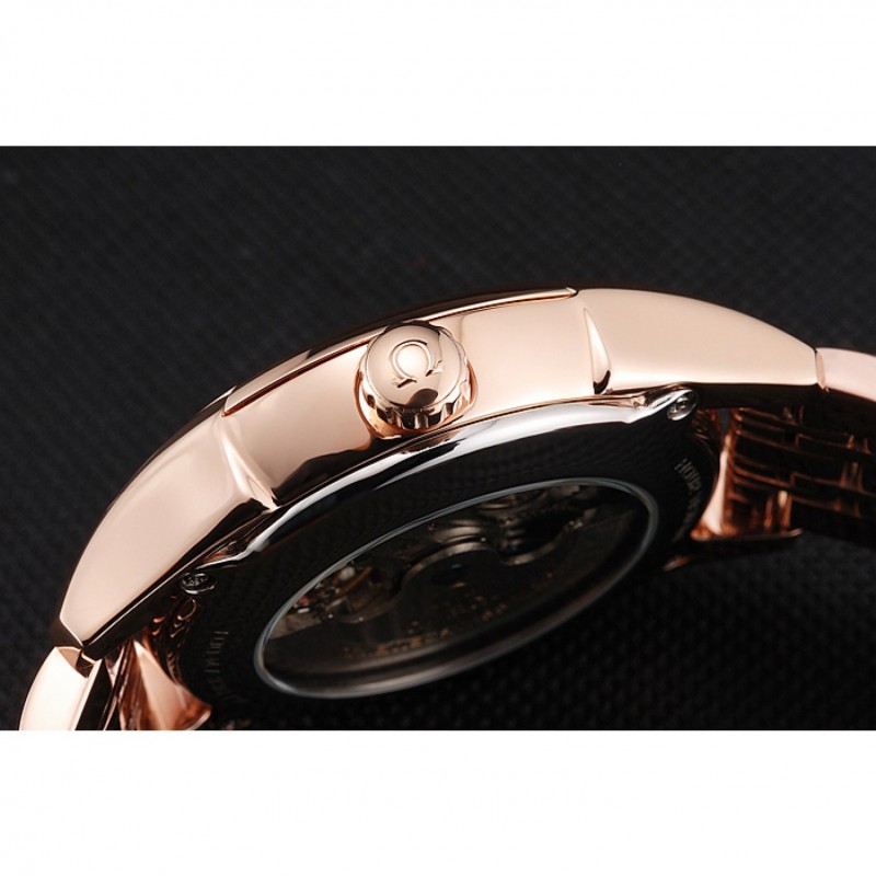 AAA Replica Watches Omega De Ville Moonphase Tourbillon White Dial Blue Hands Rose Gold Case And Bracelet-8