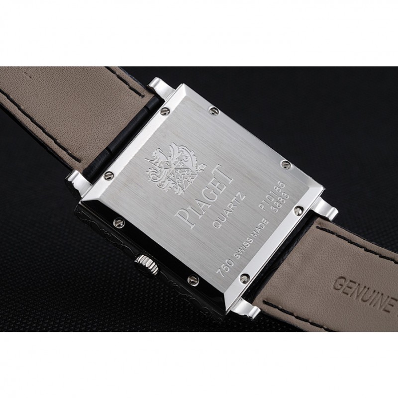 Piaget Emperador Limited Edition Black Dial Engraved Silver Case Black Leather Bracelet 1454136-7