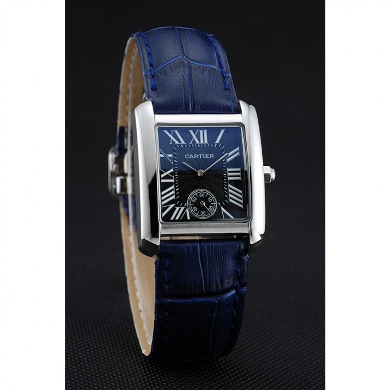 Cartier Tank MC Stainless Steel Case Blue Dial Blue Leather Strap 622178-2