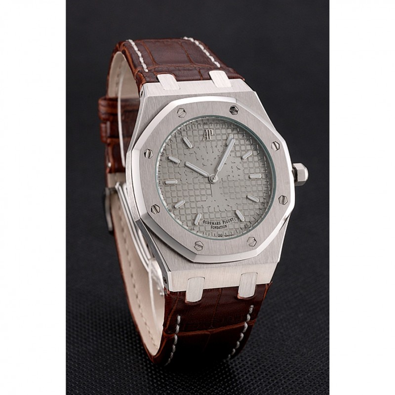 Audemars Piguet Royal Oak Fondation Gray Dial Stainless Steel Case Brown Leather Strap-2