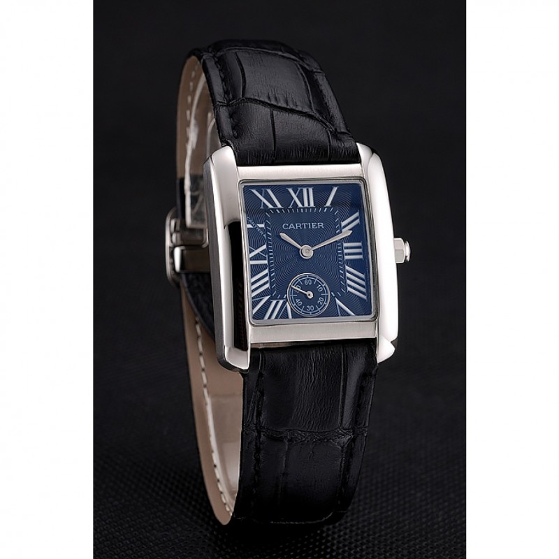 Cartier Tank MC Stainless Steel Case Black Dial Black Leather Strap 622174-2