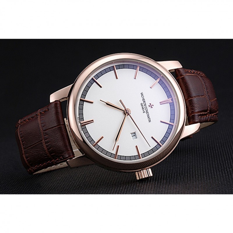 Vacheron Constantin Patrimony Contemporary Gold Case White Dial Brown Leather Strap 622307-3