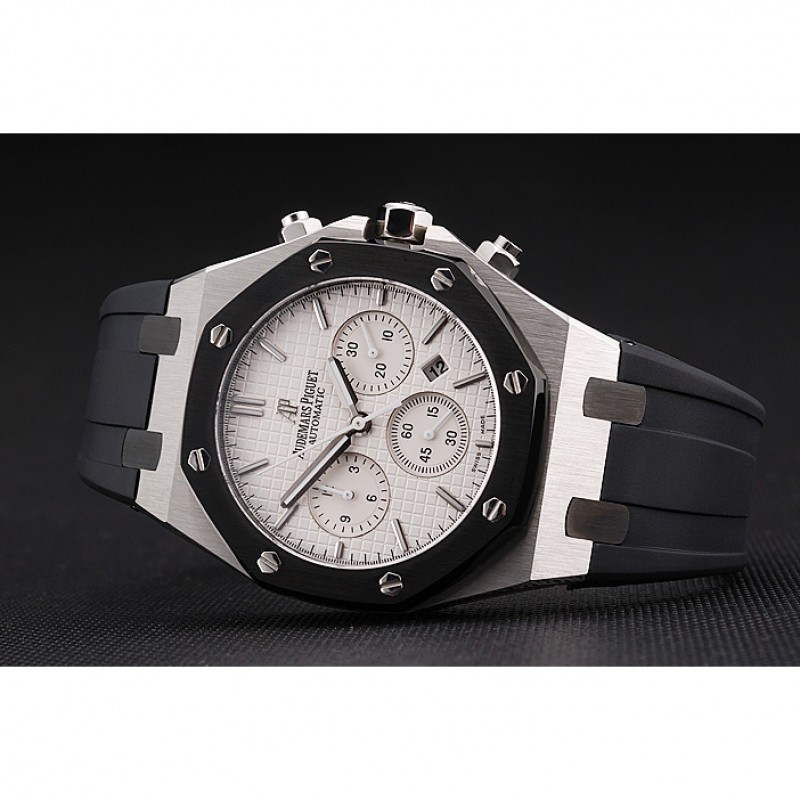 Swiss Audemars Piguet Royal Oak Chronograph White Dial Stainless Steel Case Black Rubber Strap 622865-3