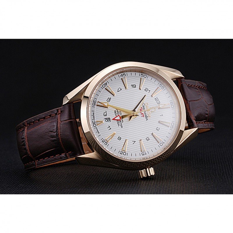 Cheap Omega Seamaster Planet Ocean GMT White Dial Gold Case Brown Leather Band 622399-3