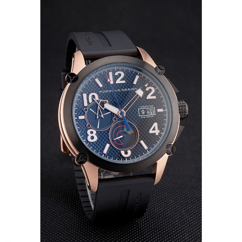 Porsche Design Indicator Black Dial Gold Case Black Rubber Strap-2