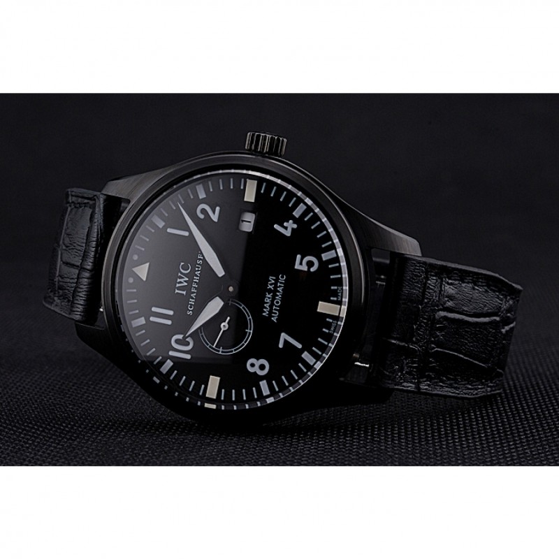 IWC Mark XVll Black Dial Black Stainless Steel Case Black Leather Strap-3