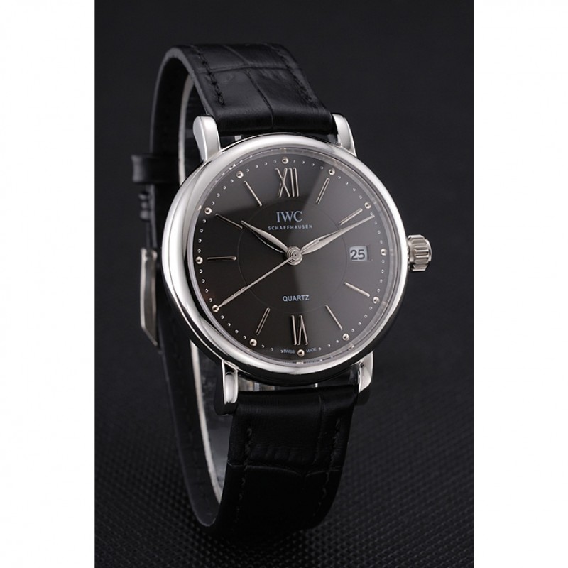 IWC Portofino Dark Gray Dial Stainless Steel Case Black Leather Strap-2