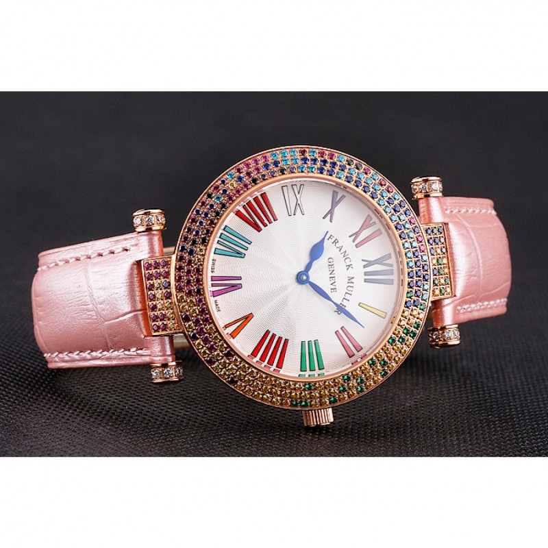Franck Muller Double Mistery 4 Saisons White Dial Rose Gold Case Light Pink Leather Strap-3