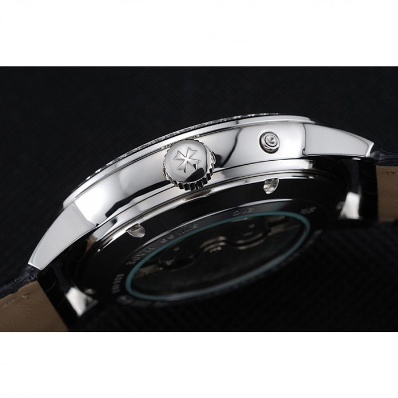Vacheron Constantin Patrimony Power Reserve Black Dial Silver Diamond Case Black Leather Bracelet 1454267-8