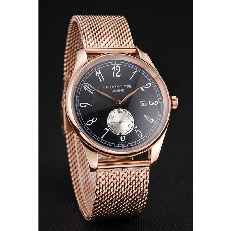 Patek Philippe Calatrava Small Seconds Black Dial Rose Gold Case And Bracelet-2